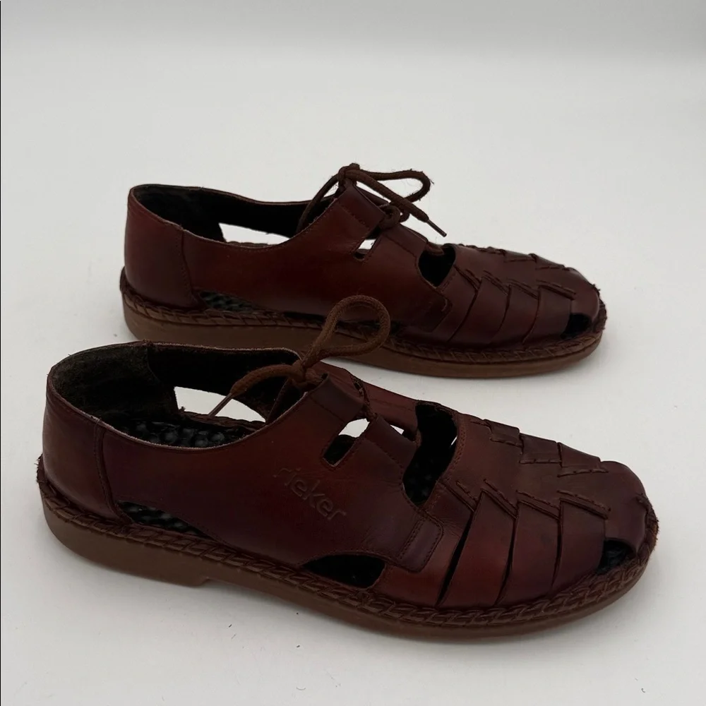 Rieker  Brown Leather fisher Sandals women 41 lace up retro casual Y2K vacation